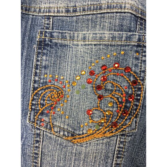 Neeso Denim Jean Jacket Womens 1X‎ Lightweight Cropped Embellished Embroidered - Picture 6 of 9